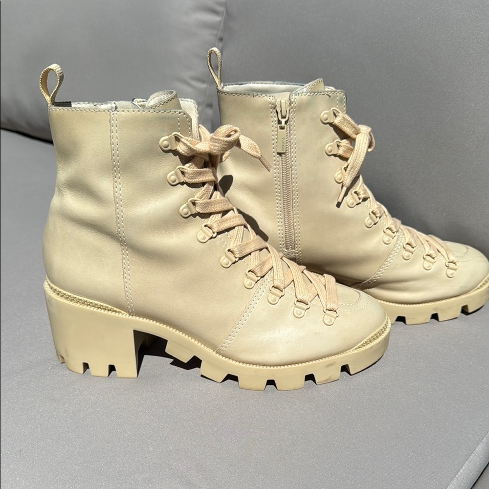SCHUTZ Size 10B Women's Cream Lace-Up Ankle Boots